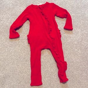 Spearmint Baby Red Waffle Organic Zip Romper EUC